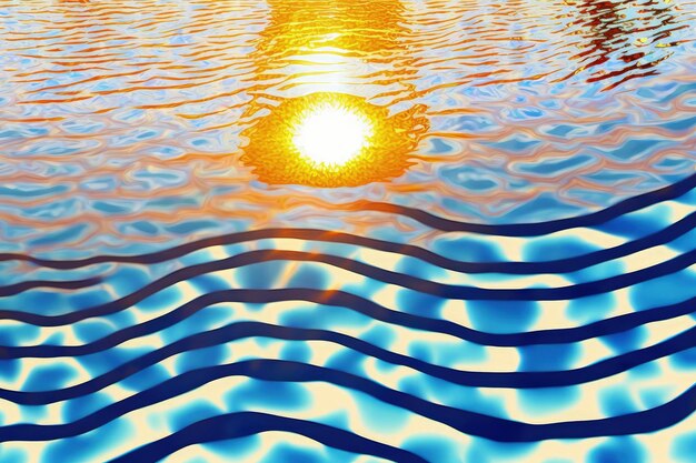 El agua de la piscina se ondula mientras el sol se refleja