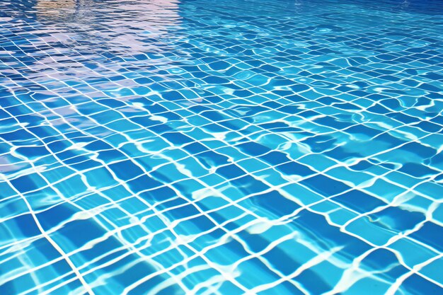 Agua de la piscina con reflejos del sol Fondo azul de la piscina