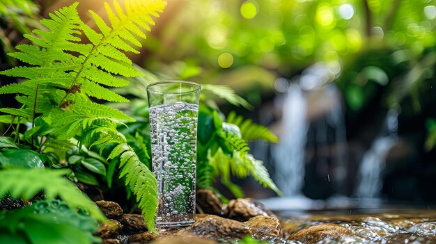 El agua pura y transparente llena un vaso prístino que invita al refresco y la nutrición