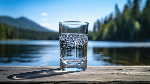 Agua pura en un vaso mientras alguien bebe IA generativa