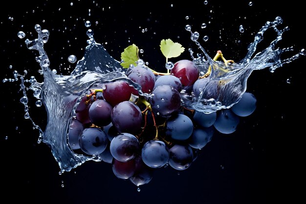 Agua salpicando en las uvas azules uvas azules frescas