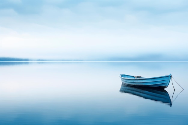 Foto un agua tranquila con un barco solitario