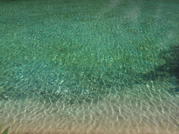 Agua turquesa Agua de mar clara con olas y resplandor solar El fondo es visible