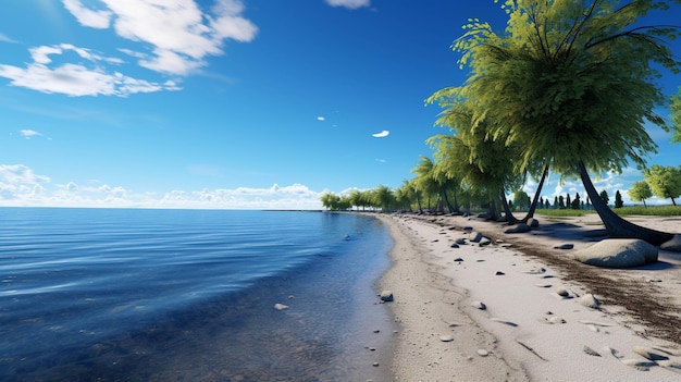 água vem na praia solo com belas árvores Beachside Paradise Floresta costeira Shoreline
