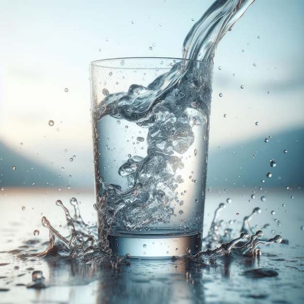 Agua vertida en un vaso