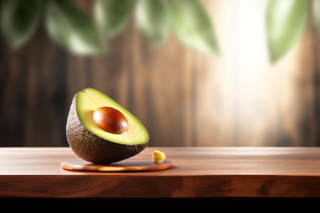 Aguacate aislado en una mesa de madera