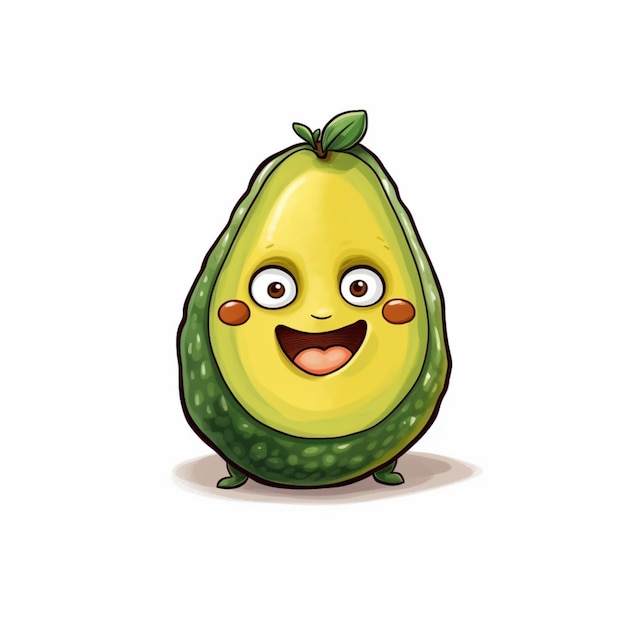 Aguacate de dibujos animados con una cara feliz y una gran sonrisa generativa ai