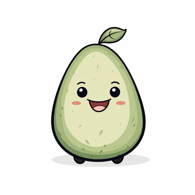 aguacate de dibujos animados con una cara feliz y una hoja en la cabeza ai generativo