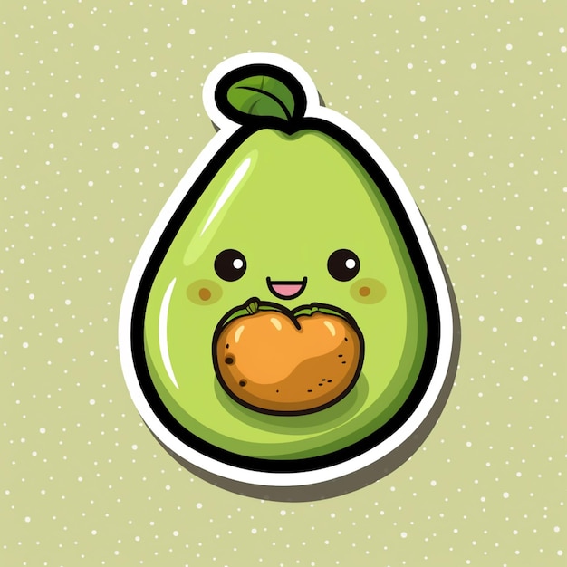 Foto aguacate de dibujos animados con una pegatina de corazón sobre un fondo verde ai generativo