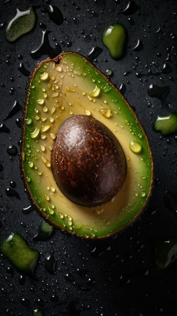 Aguacate con gotas de agua en la parte superior