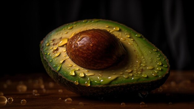 Un aguacate con gotas de agua