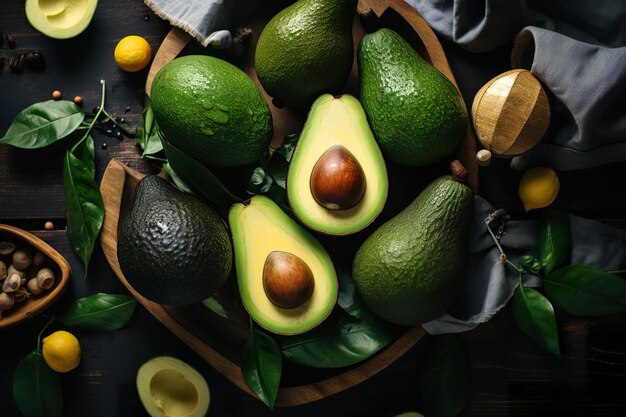 Foto aguacate en una mesa de madera de la cocina