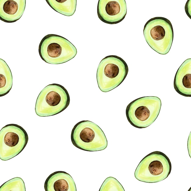 Aguacate con semillas acuarela de patrones sin fisuras