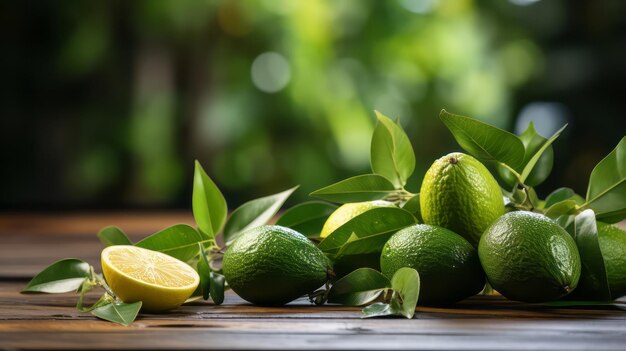 Aguacates frescos en la mesa de madera