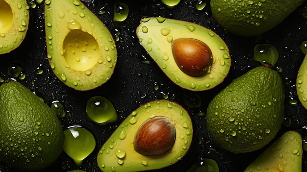 Aguacates verdes y jugo de lima con rocío brillante Composición visualmente llamativa