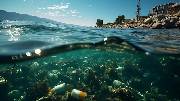 Foto Águas poluídas microplásticos ameaça ao meio ambiente poluição da água poluição