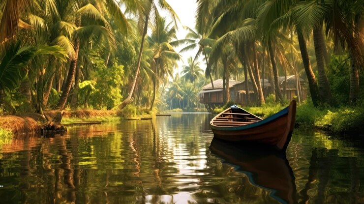 Las aguas remotas de Kerala, un tranquilo y tropical paraíso de canales, vegetación y casas flotantes