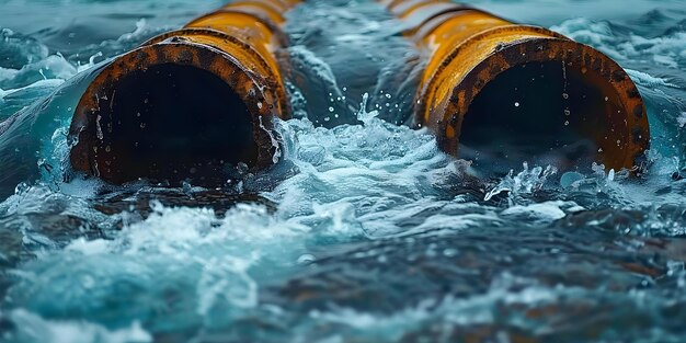 Foto aguas residuales que fluyen desde la tubería hacia el mar haciendo hincapié en la importancia de la gestión de las aguas residuales concepto gestión de aguas residuales consciencia ambiental contaminación del agua ecosistemas marinos