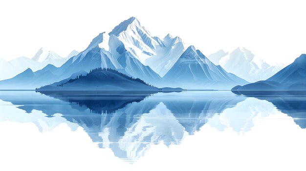 Foto aguas tranquilas que reflejan majestuosas montañas cubiertas de nieve icono de diseño plano que ilustra la simulación perfecta