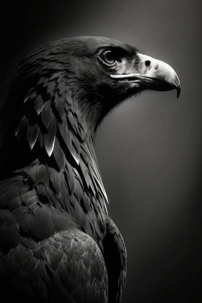 Águia animal silhueta foto de estúdio luz de fundo holofotes fechar retrato nítido retrô preto branco