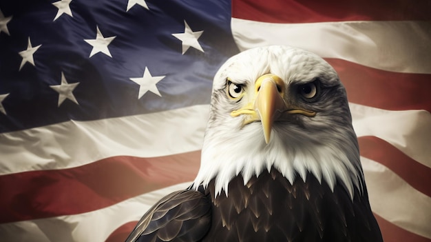 Foto Águia careca no fundo da bandeira americana