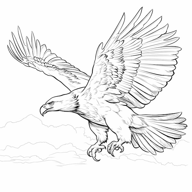Foto Águia realista em voo vista lateral intrincada página de colorir para adultos