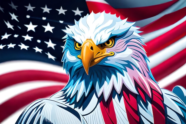 Un águila con la bandera de américa.
