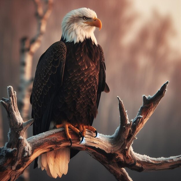 El águila calva se alza majestuosamente en la rama de un árbol