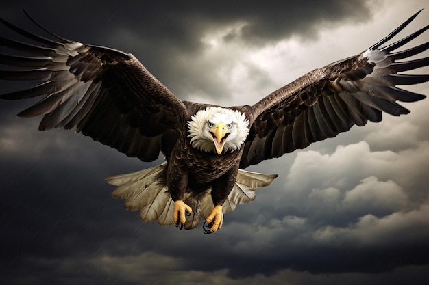 Foto Águila calva con una bandada de pájaros en vuelo