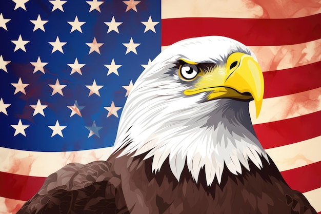 águila calva, en, bandera americana, plano de fondo, vector, ilustración, de, águila americana