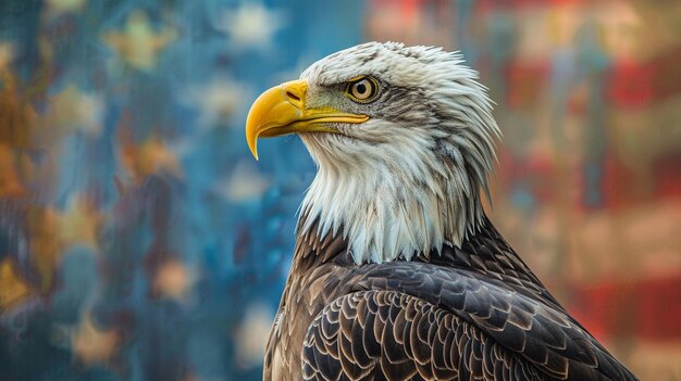 Foto Águila calva con bandera de los estados unidos