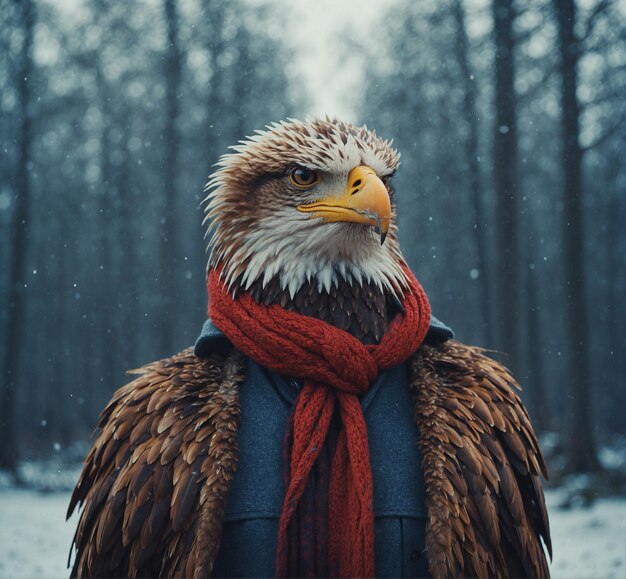 Foto un águila calva con una bufanda que dice 