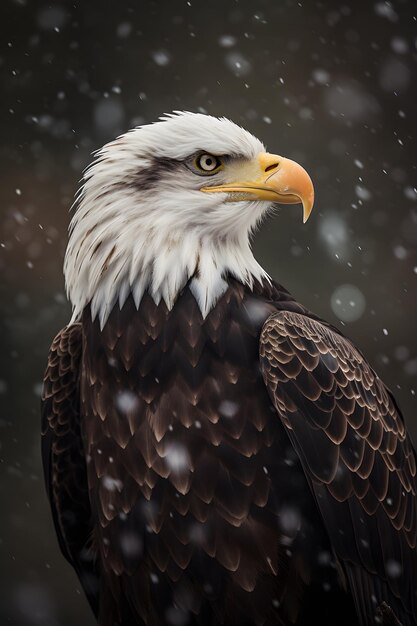 Un águila calva se encuentra en la nieve.