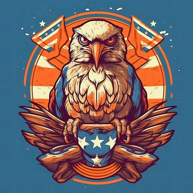 Águila calva con ilustración de bandera americana