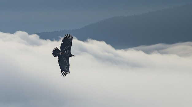 Un águila calva que se eleva majestuosamente a través del aire Águila en vuelo por encima de las nubes AI Generative