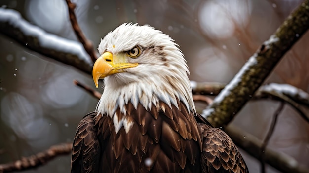 Un águila calva en una rama de un árbol