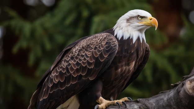 Un águila calva se sienta en una rama.