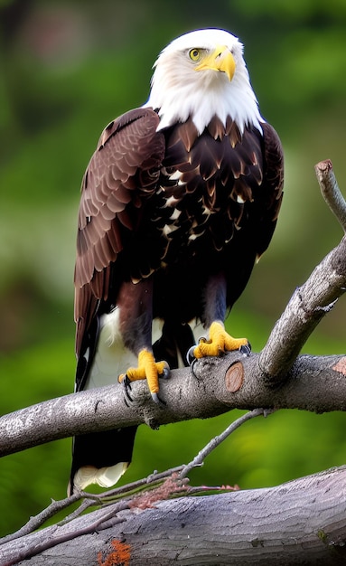 Un águila calva se sienta en una rama.