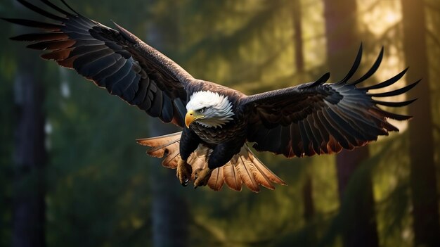 Foto el águila calva volando en el bosque una asombrosa maravilla de arte digital