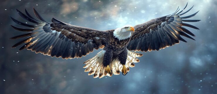 El águila calva en vuelo