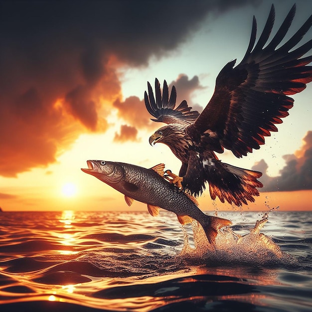 Un águila está cazando un pez desde encima del agua del mar Ai generó arte