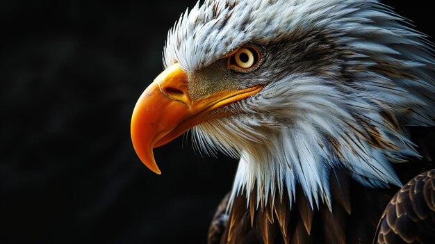 Foto Águila gran pájaro de presa en un fondo negro arte fantasía inusual depredador brillante