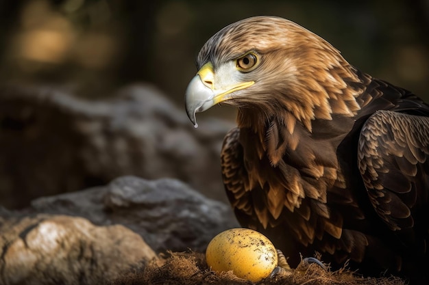 Un águila joven consume un huevo de gallina IA generativa