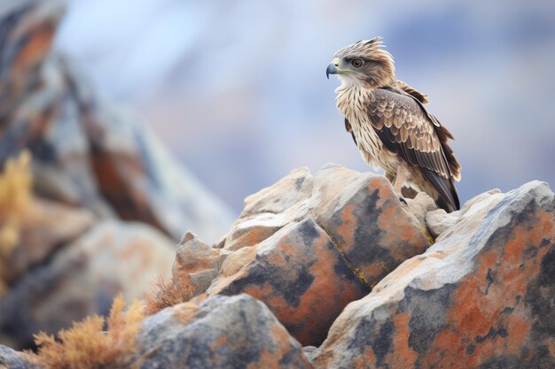 Foto Águila juvenil en una roca en una cordillera