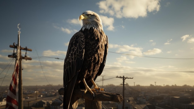 Foto Águila en el mástil de la bandera estadounidense