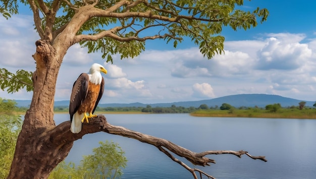 Foto Águila pescadora africana haliaeetus vocifer en un árbol sobre el lago awassa etiopía variación 3