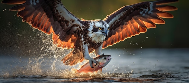 Un águila pescadora salvaje pescando IA generativa