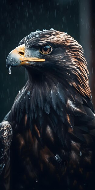 Foto Águila sentada en una rama bajo la lluvia primer plano generación de ia