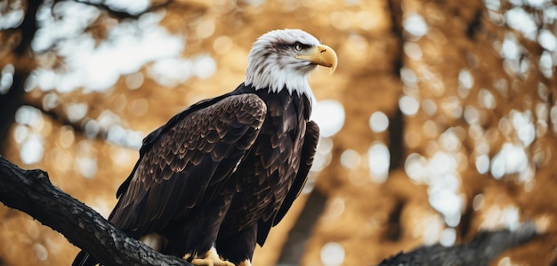 El águila se sienta en una rama de árbol