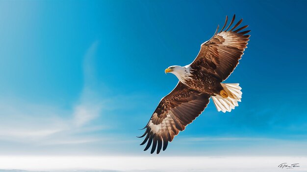 Foto un águila volando en el cielo con un cielo azul en el fondo